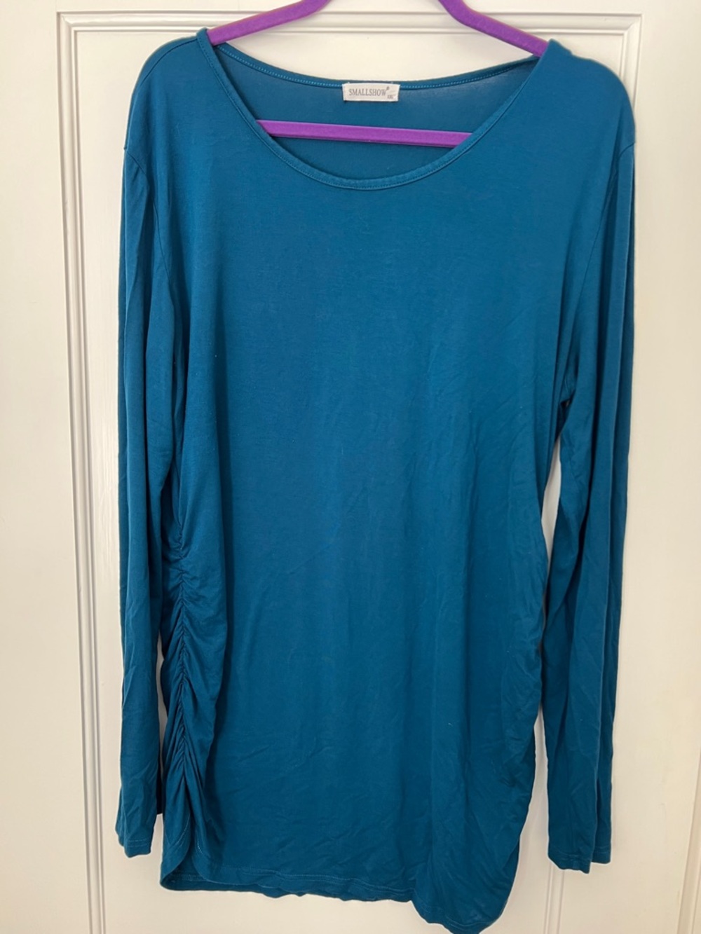Maternity Teal Long-Sleeve Side-Ruching Tee